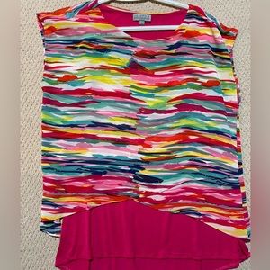 Multicolour blouse with long t-shirt (size large)